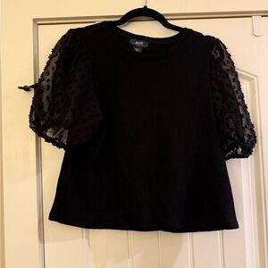Anthropologie Black Top with Sheer Sleeves